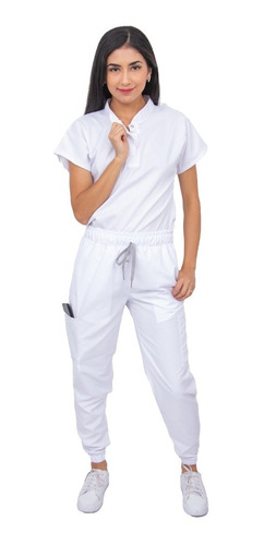 Pijama Quirúrgica Dama Jogger Antifluido Scrubs Cupatitzio Blanco Liso Xs