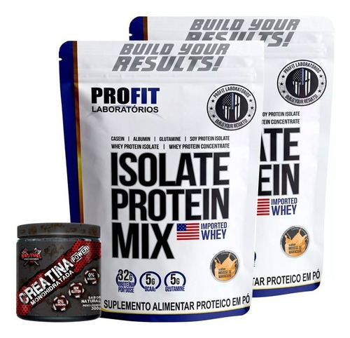 Combo 2 Whey Isolate Mix 900g Profit + Creatina 300g Bruthal Sabor Chocolate/baunilha