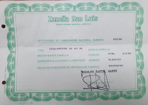 Impecable De Coleccion Zanella Due 50 C.c V3 Año 1988 Nueva!
