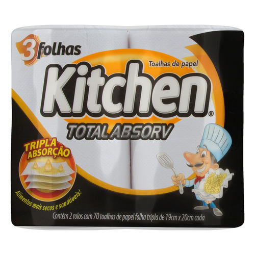 Papéis toalha Kitchen Total Absorv pacote de 2 u