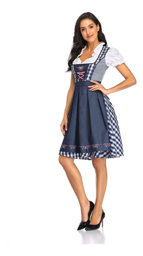 Disfraz De Oktoberfest Dirndl Para Mujer, A Cuadros, Festiva