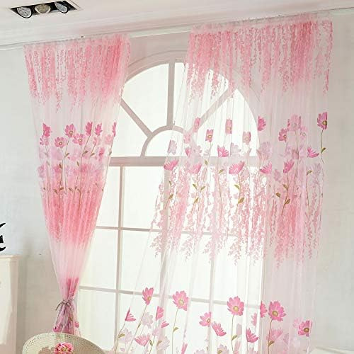 Cikonielf Cortina De Gasa De Tul Con Estampado Floral, Para