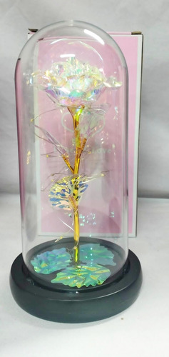 Flor Rosa Eterna Encapsulada Cristal Luz Led Calida Artifici Color Tornasol Iridiscente