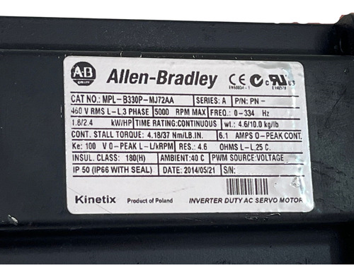 Mpl-b330p-mj72aa Allen Bradley Servo Motor Com Nf (Usado)