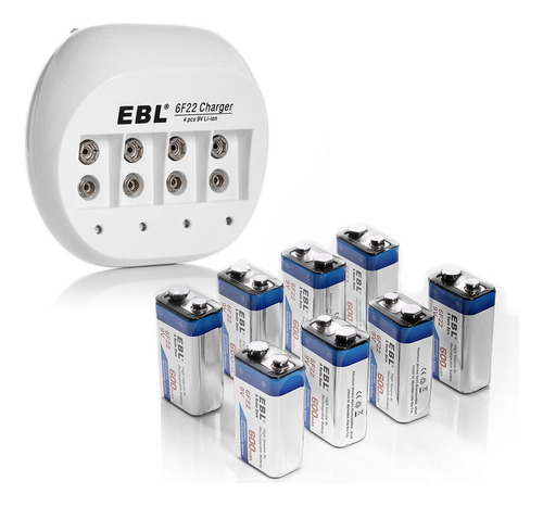 Cargador Inteligente 4 Puertos De 9v + 8 Pilas Recargables