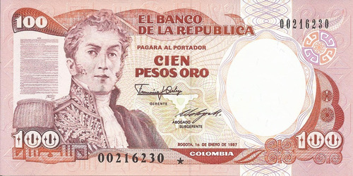 Colombia Reposición 100 Pesos Oro 1 Enero 1987