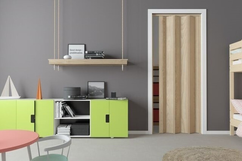 Imagen 4 de 7 de Puerta Plegable Pvc Imitación Madera Clara 70 X 2.10 Marfil