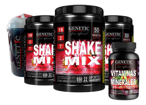 Shake Mix Reemplaza Comidas Vitaminas Minerales Vaso Genetic