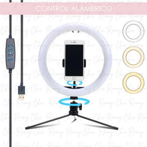 Aro Luz Led 35 Cm + Soporte Sujetador Celular + Mini Tripie