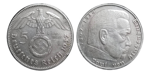 Moneda Nazi Tercer Reich 5 Reichsmark 1937