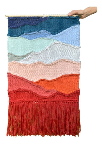 Tapiz Pared Boho H/mano Telar Blanco,crudo, Colores Tierra 