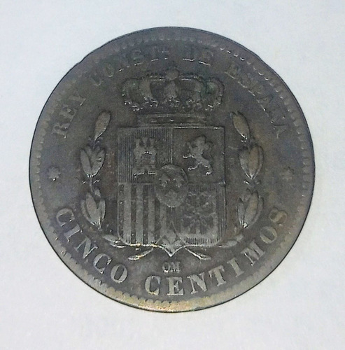 Moneda De España 5 Centimos 1877 Alfonso Xii Vf