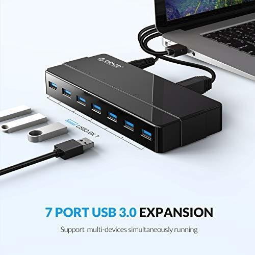 Hub Usb 3.0 Alimentado De 7 Puertos, Hub De Datos Usb Orico