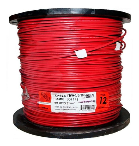 Cable Eléctrico Cal. 12 Rojo Tipo Thw 1 Hilo 500mt