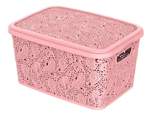 Cesto Organizador C Tampa Renda Floral Rosa 17l Uninjet 0615 Cor Rosa-claro