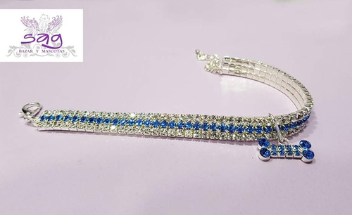 Collar Correa Mascotas Diamantes Cristales-una Linea Azul