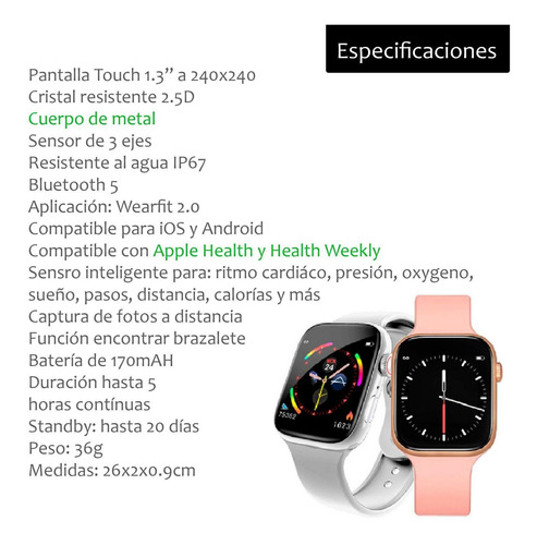 Imagen 6 de 6 de Reloj Smartwatch Vak F9 Ip67 Metal Apple Health Pasos Calori