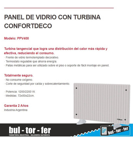 Imagen 3 de 5 de Calefactor Liliana Panel De Vidrio Con Turbina Confort Deco