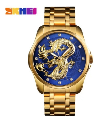 Relógio Skmei Azul Novo Dragão Dourado Relógio Prova D,agua