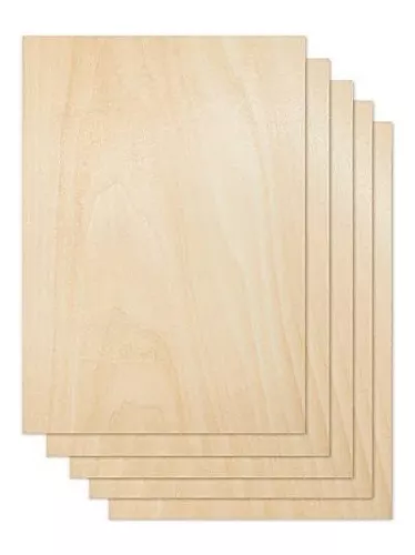 CRAFTIFF Plywood Board Basswood Sheets 1/16 inch, Thin Natural Unfinished  Wood for Crafts, Hobby and Model Making , 1.5mm (5 Sheets) 