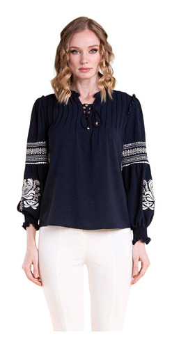 Blusa Con Bordado Mangas Abombadas Lofassi 8774 