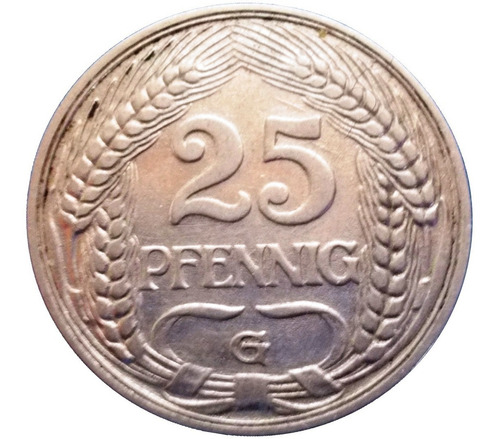 Moeda Niquel 25 Pfennig Alemanha Império 1911 Karlsruhe