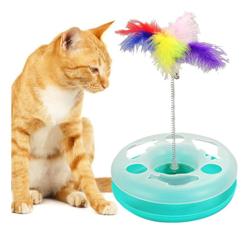 Juguete Para Gatos Mascotas Circulo Con Pelota Y Plumas