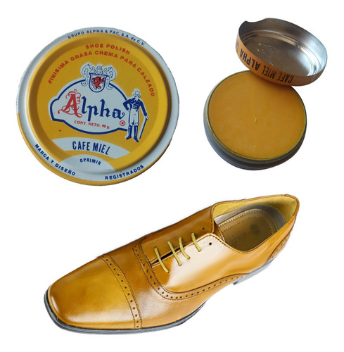 Grasa Crema Fina 2 En 1 Alpha Para Zapatos Color Miel 40 Gr