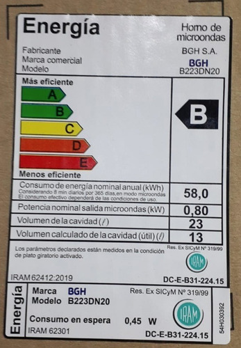 Imagen 10 de 10 de Microondas 23 Litros Negro Eco Digital Bgh B223dn20 Nuevo!