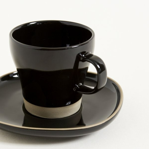 Juego De 6 Tazas De Te Con Plato Negro - Linea Mali