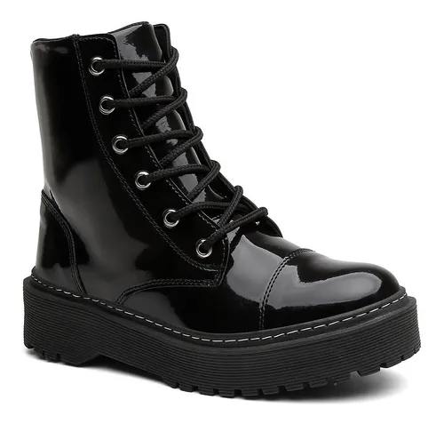 Coturno chiquiteira cano alto tratorada verniz preto jul discount