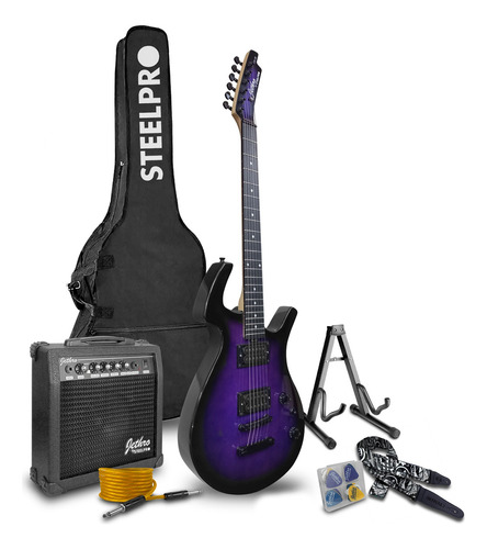 Paquete Guitarra Electrica Jethro Series By Steelpro 039-sk Color Violeta oscuro Material del diapasón Maple Orientación de la mano Diestro