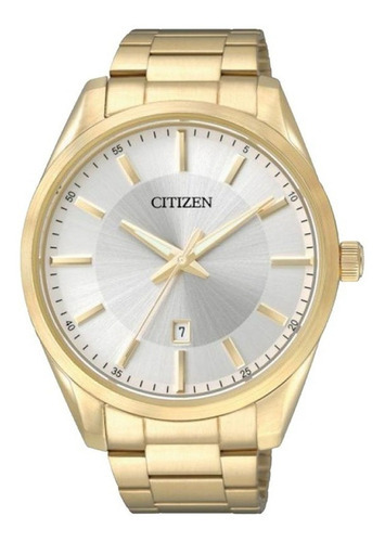 Relógio Citizen em aço inoxidável Bi103258a, cor da pulseira: ouro, cor do bisel, cor de fundo dourado, cor de fundo, prata