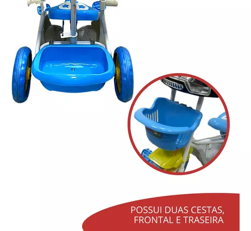 Triciclo Infantil Passeio Empurrador 2 Em 1 Importway BW003AZ Motoca Azul