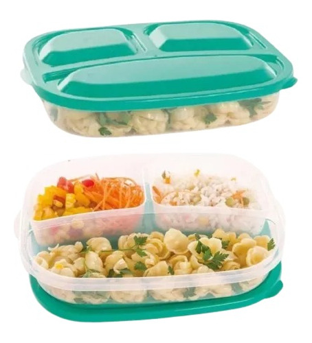 Marmitas Fit Academia 3 Divisórias Para Freezer Micro-ondas Cor Azul-turquesa