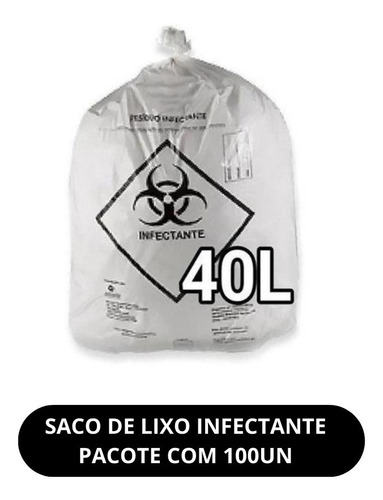 Saco De Lixo Hospitalar Infectante 40l / 100un Cor Branco