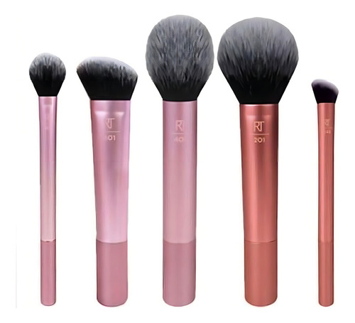 Real Techniques Kit De Pincéis Face Essentials - 5 Produtos Cor Rosa