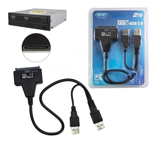 Cabo Conversor Ssd Hd Sata Notebook 2,5 3,5 Para Usb 2.0 Pc