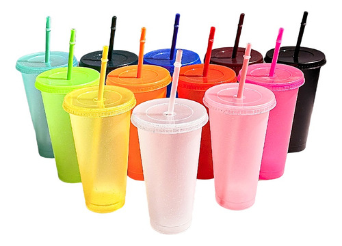 Vasos Magicos Cambian De Color Con Tapa Y Popote 700ml 12pzs