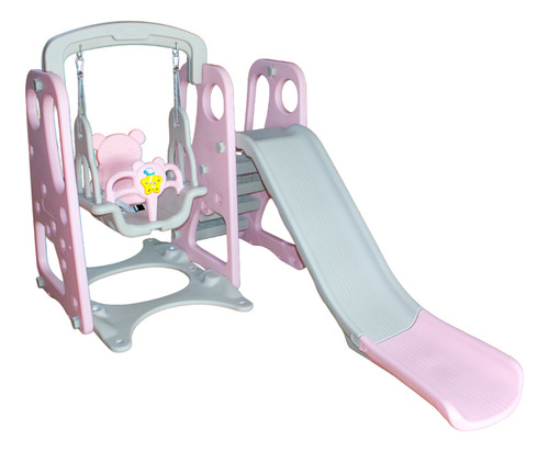 Centro De Diversión Infantil Resbaladilla Columpio Canasta Color Rosa
