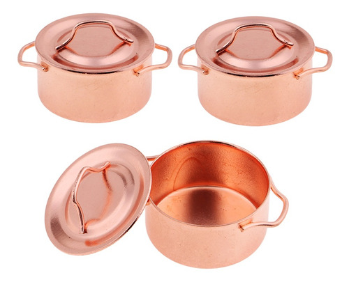 Imagen 9 de 11 de 3x Olla De Sopa De Metal Con Cubierta Para 1/12 Dollhouse