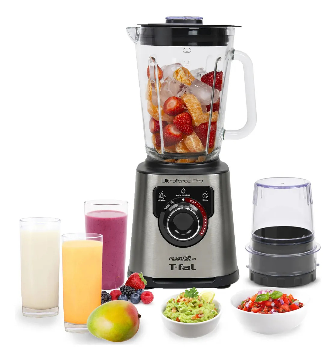 Licuadora Ultraforce Pro Inox T-Fal, 3 programas automáticos con Tecnología Powerlix Life y 6 cuchillas recubiertas de titanio, Bl87bdx0