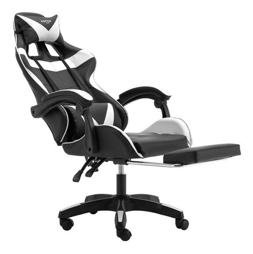 Silla de escritorio Vonne SV-G0 gamer ergonómica negra y blanca con tapizado de cuero sintético