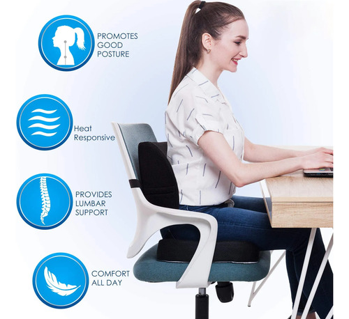 Cojin Con Memoria Ortopedico Lumbar Sillas Asiento Automovil Negro