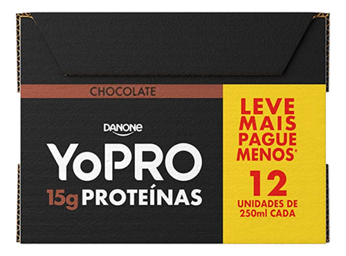 Pack Bebida Láctea UHT Chocolate Zero Lactose Yopro 15g High Protein Caixa 250ml Cada 12 Unidades Embalagem Econômica