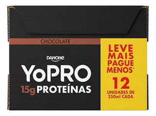 Pack Bebida Láctea UHT Chocolate Zero Lactose Yopro 15g High Protein Caixa 250ml Cada 12 Unidades Embalagem Econômica