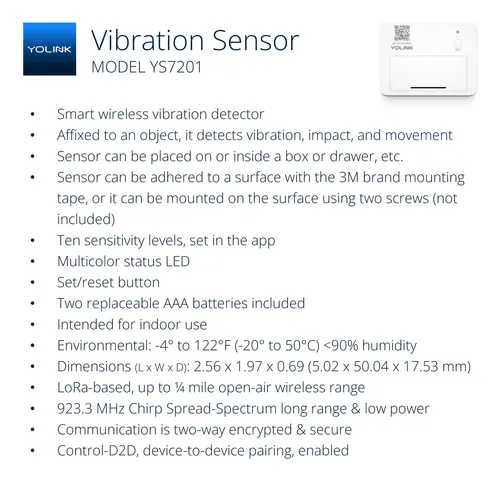 Sensor De Vibración Yolink Ys7201-uc 400m Alerta Sms/email