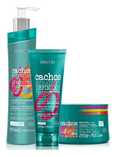 Kit P/ Cabelos Cacheados Amend Cond., Mascara & Leave-in
