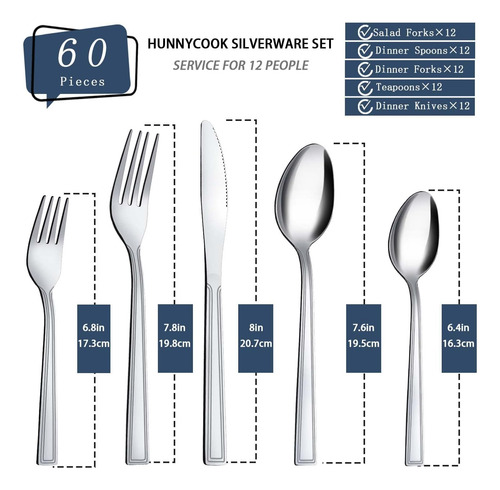 Juego De Cubiertos, Juego De Cubiertos Hunnycook De 60 Pi...