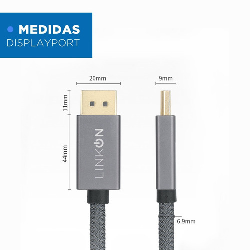 Imagen 8 de 10 de Cable Displayport 8k (8k 60hz/4k 144hz/ 2k 165hz) V1.4 2m